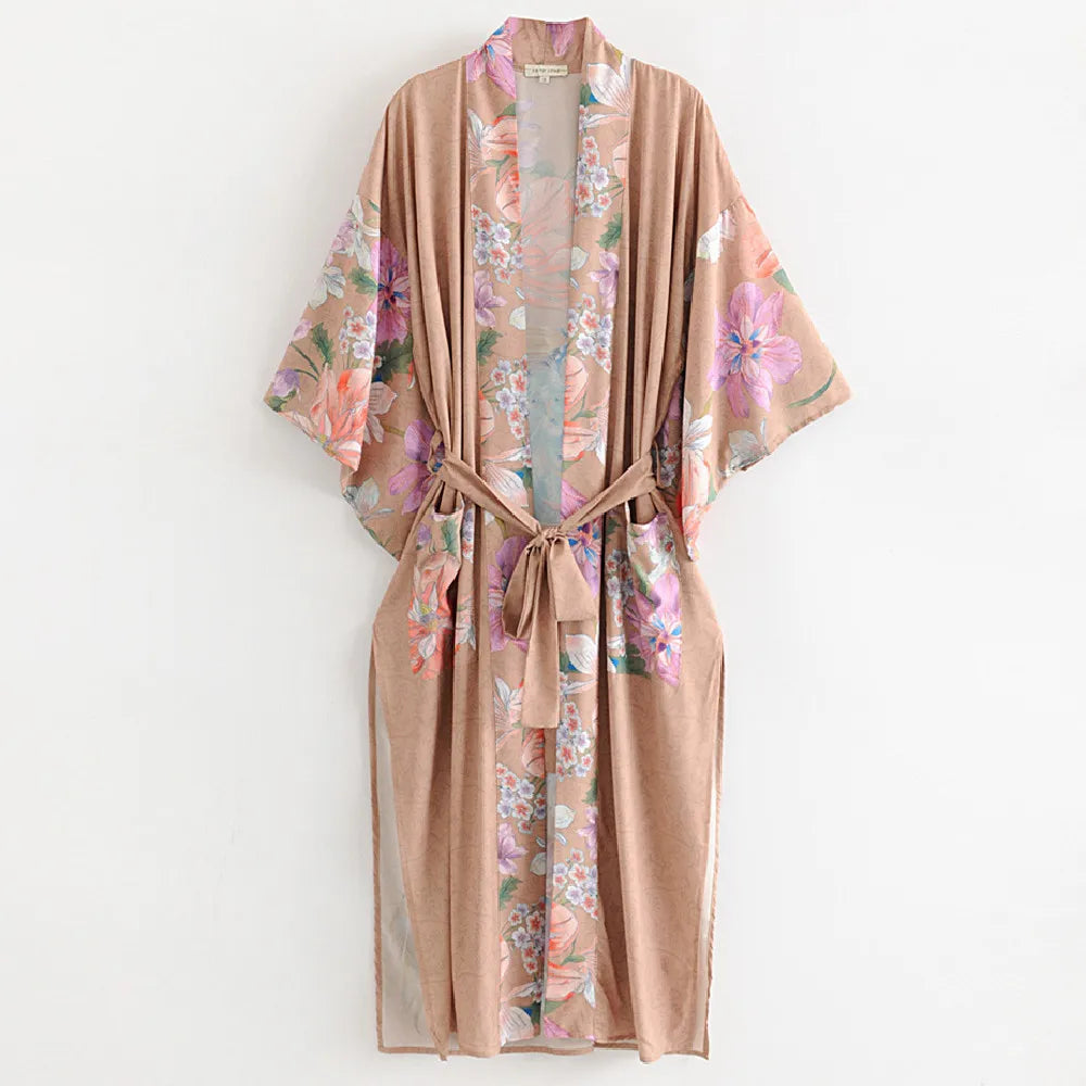 Bohemian Printed Bikini Cover-ups Green Tunic Long Kimono Cardigan Plus Size 2023 Women Beach Wear Swim Suit Cover Up A155