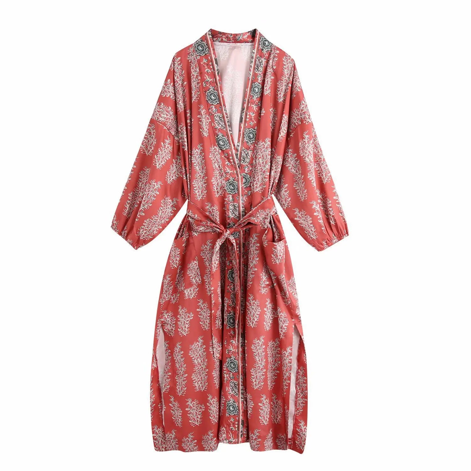 Bohemian Printed Bikini Cover-ups Green Tunic Long Kimono Cardigan Plus Size 2023 Women Beach Wear Swim Suit Cover Up A155