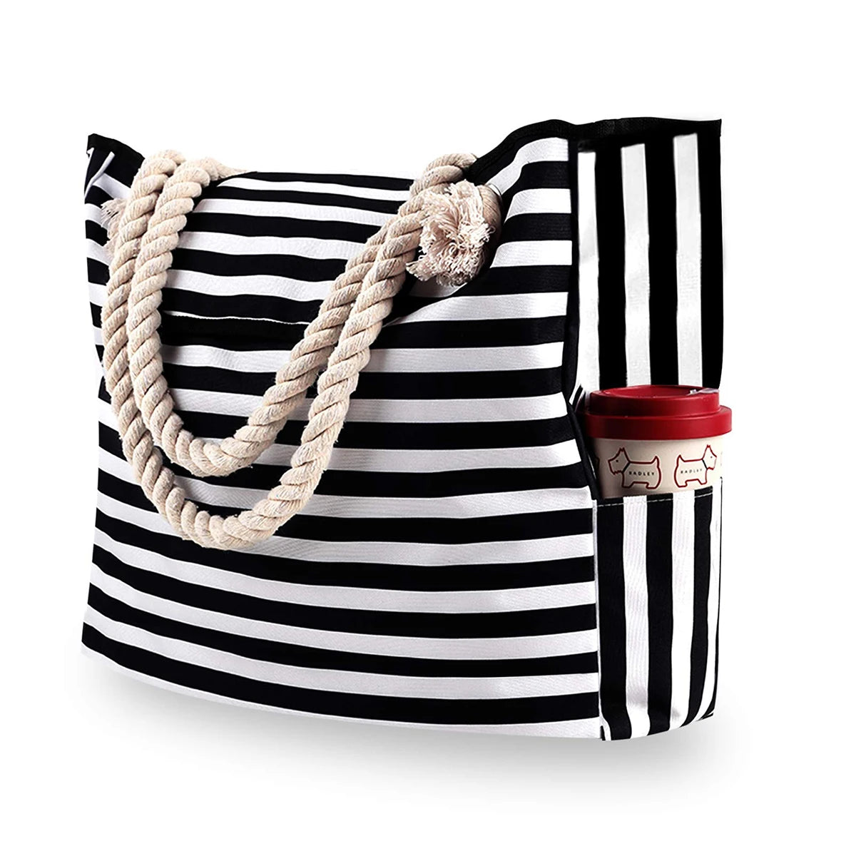 Striped Beach Tote Bag for Women Canvas Tote Foldable, Lightweight Water-Resistant Travel Bag