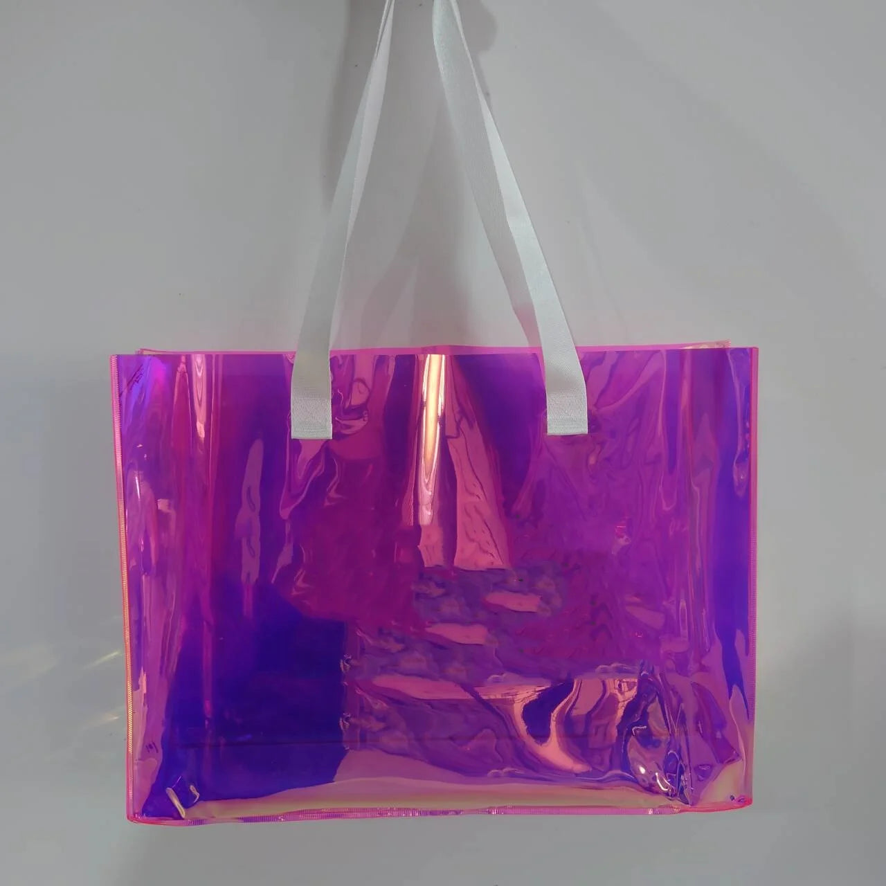 200Pcs/Lot Transparent Laser PVC Beach Bags Waterproof Iridescent Customized Logo Women's Travel Shopping Bag Thick Handbag