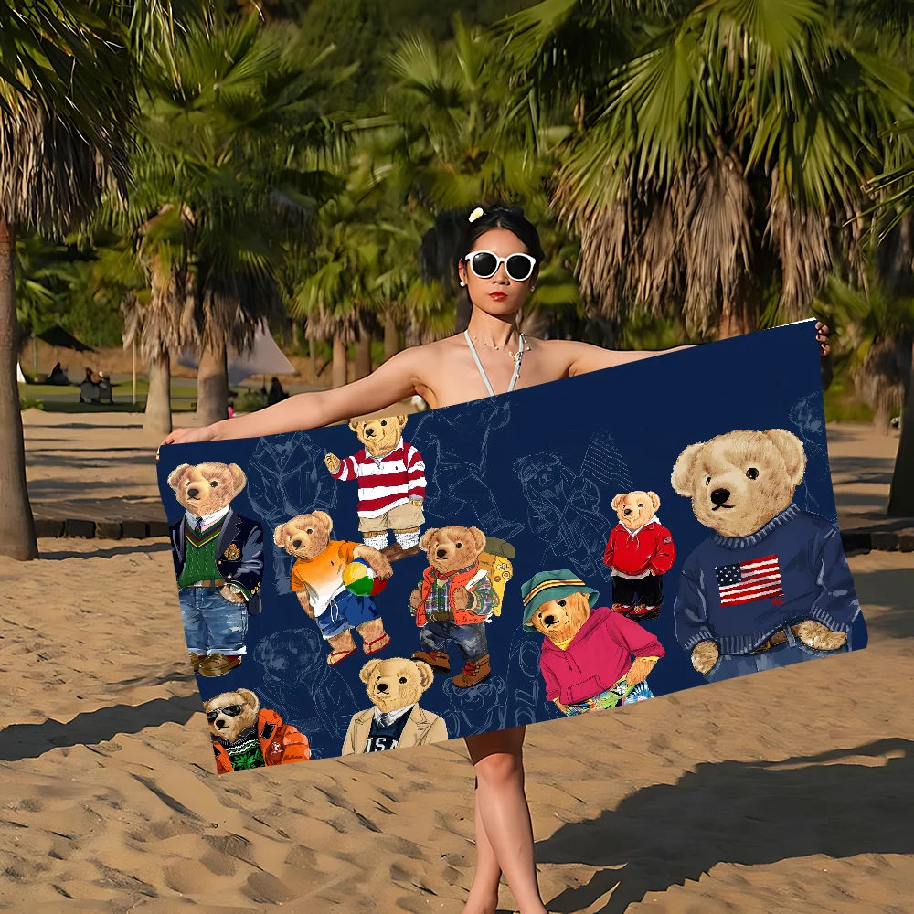 Cute Teddy Bear Happy Microfiber Printed Beach Towel Mountain Climbing Yoga Beach Swimming Running Absorbent Soft Towel