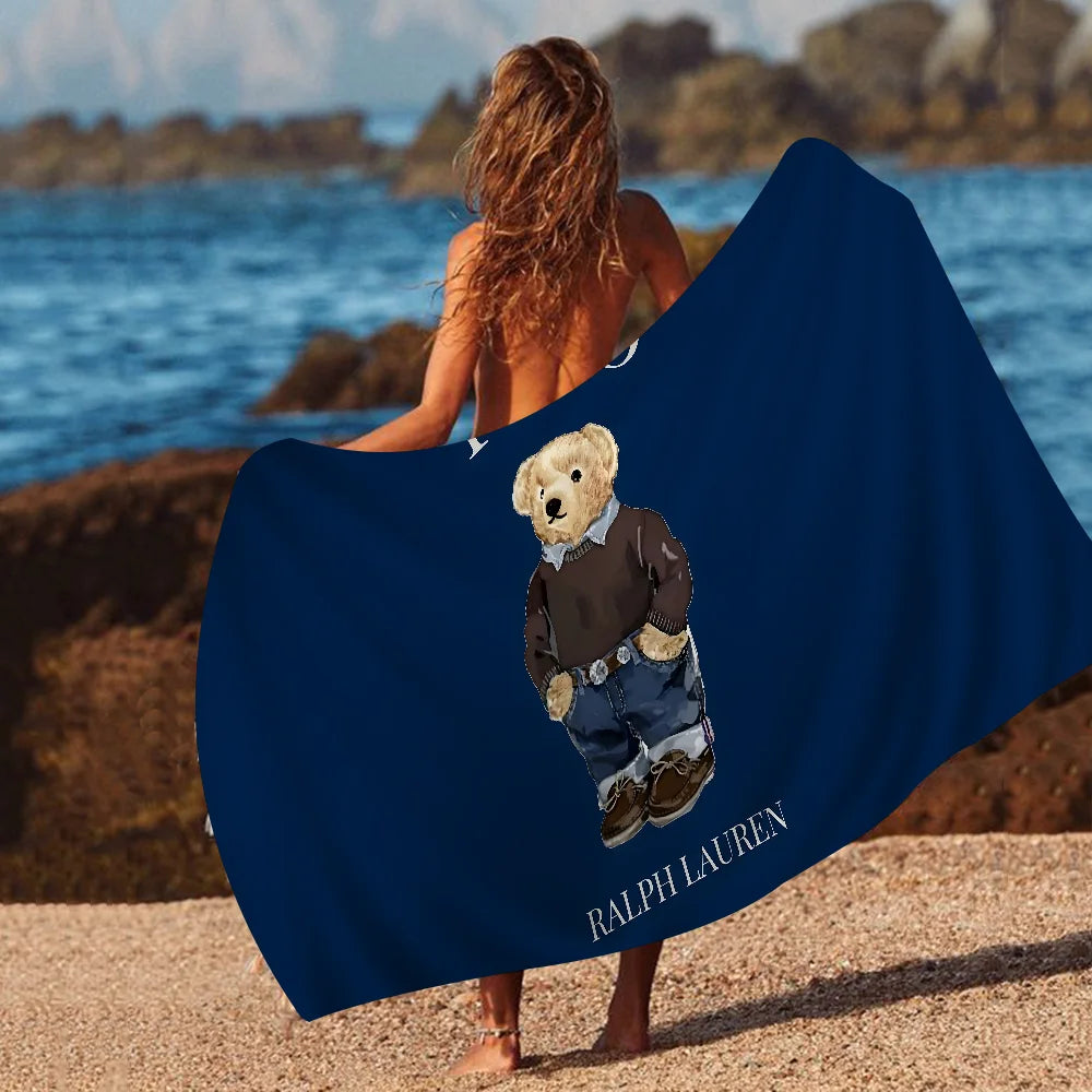 Cute Teddy Bear Happy Microfiber Printed Beach Towel Mountain Climbing Yoga Beach Swimming Running Absorbent Soft Towel