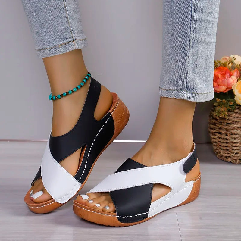 New Women's Contrast Color Wedge Sandals Summer Peep Toe Non Slip Beach Shoes Woman Comfortable Platform Roman Sandalias Mujer