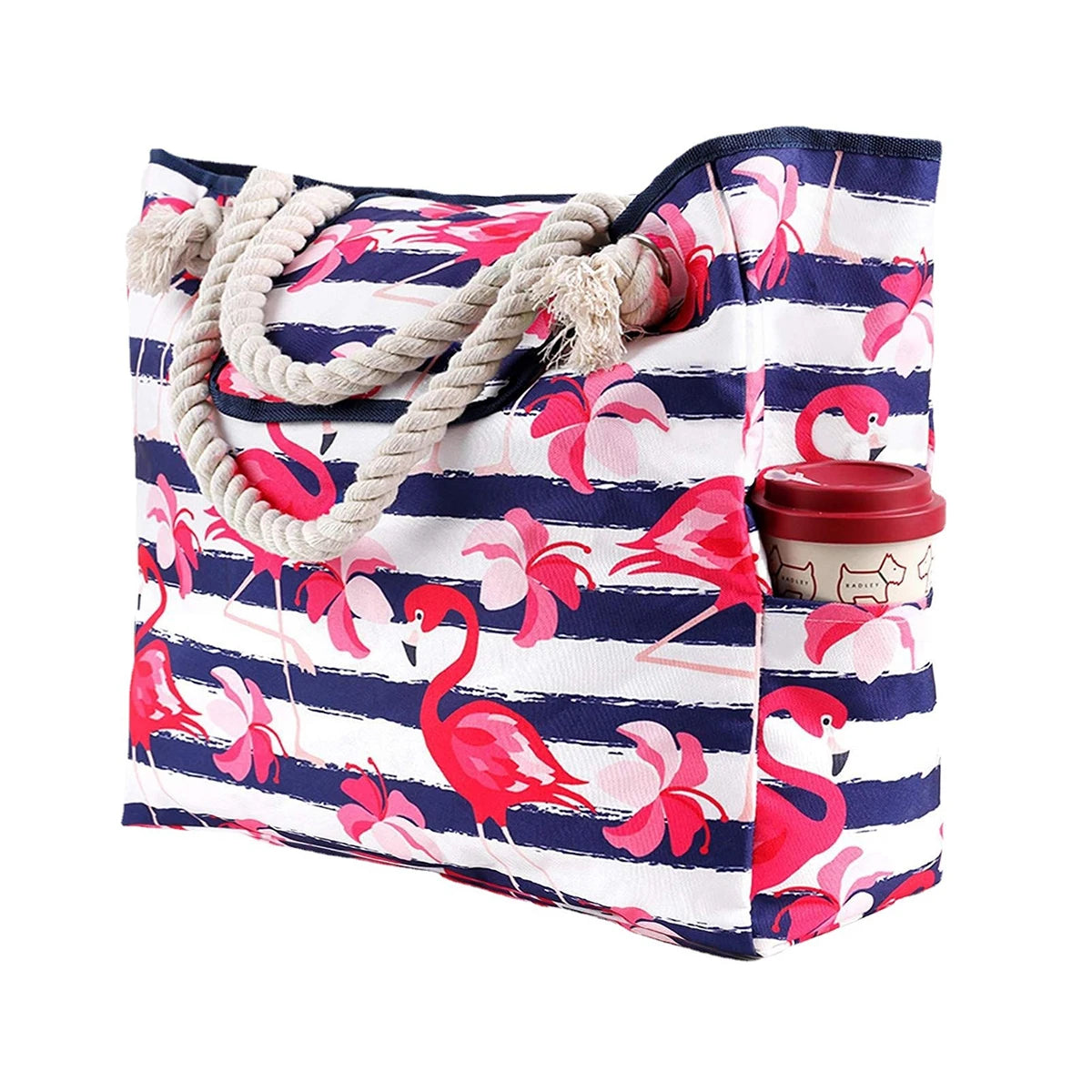 Striped Beach Tote Bag for Women Canvas Tote Foldable, Lightweight Water-Resistant Travel Bag