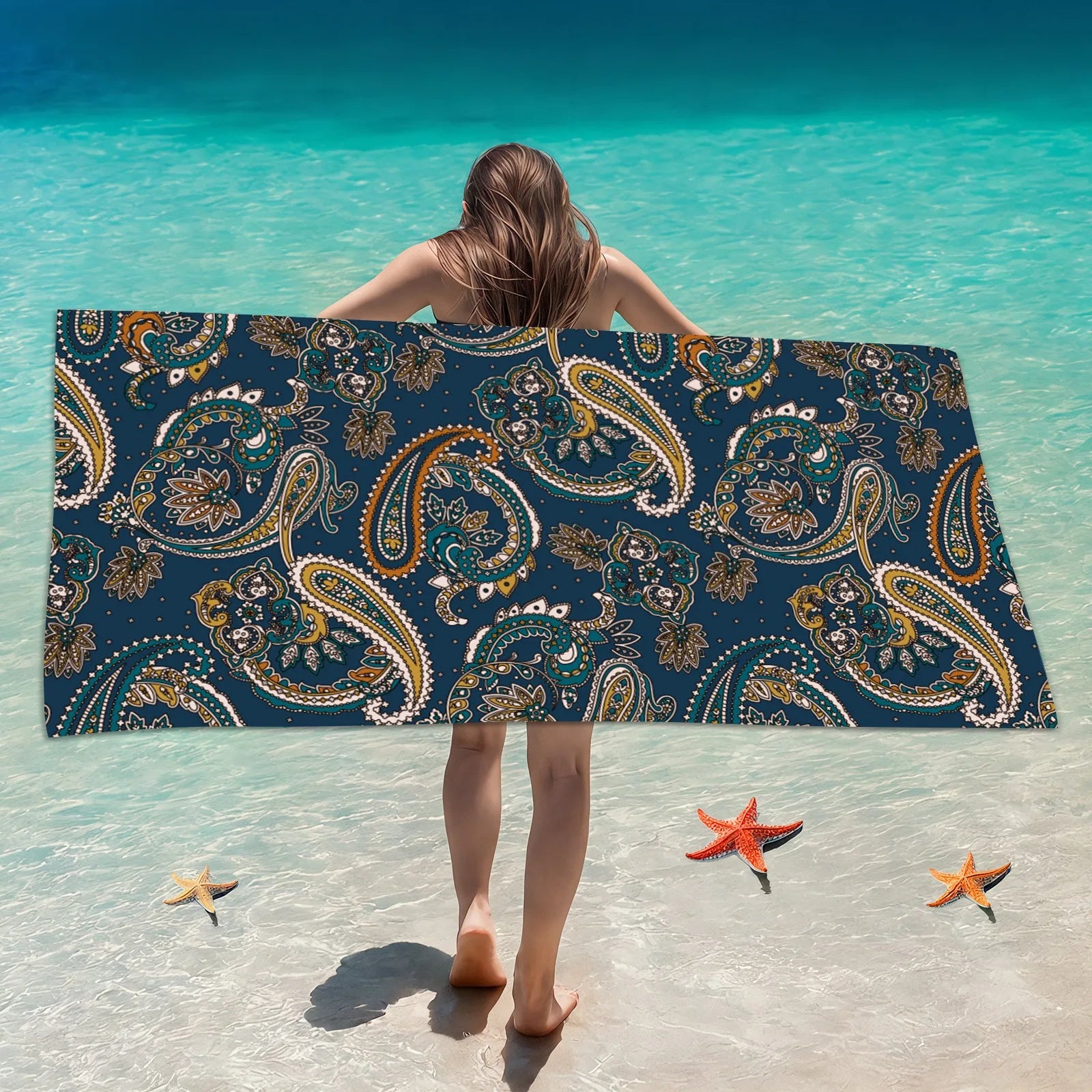 DIZETION Absorbent and Quick-drying Beach Towel Microfiber Yoga Swimming Beach Towel Printed Seaside Bath Towel 70*140CM