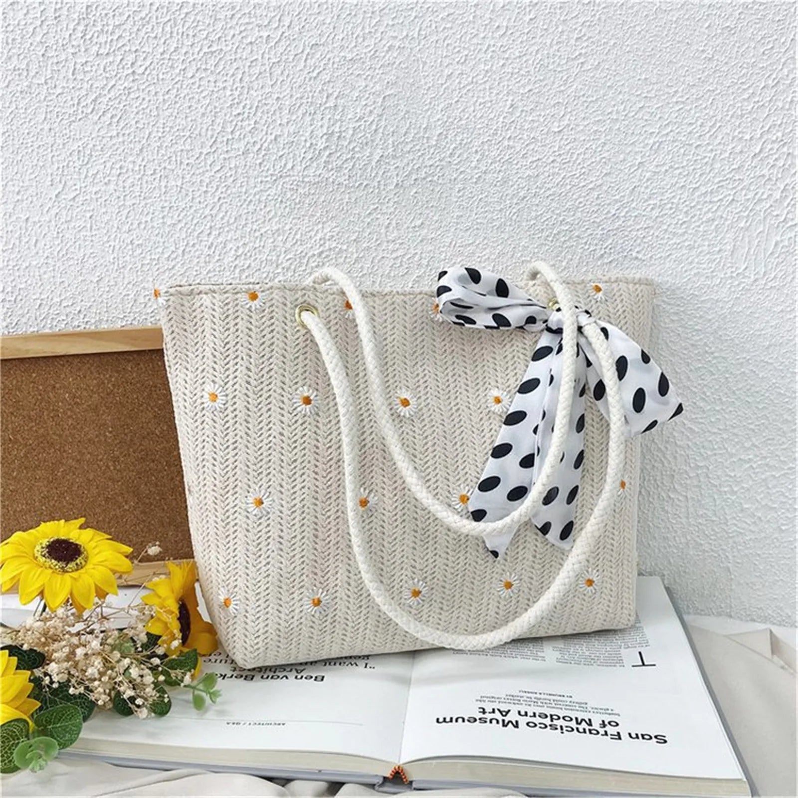 Square Hollow Straw Beach Bag Handmade Woven Shoulder Bag Raffia Rattan Shopping Travel Bag Bohemian Vacation Casual Tote Bags
