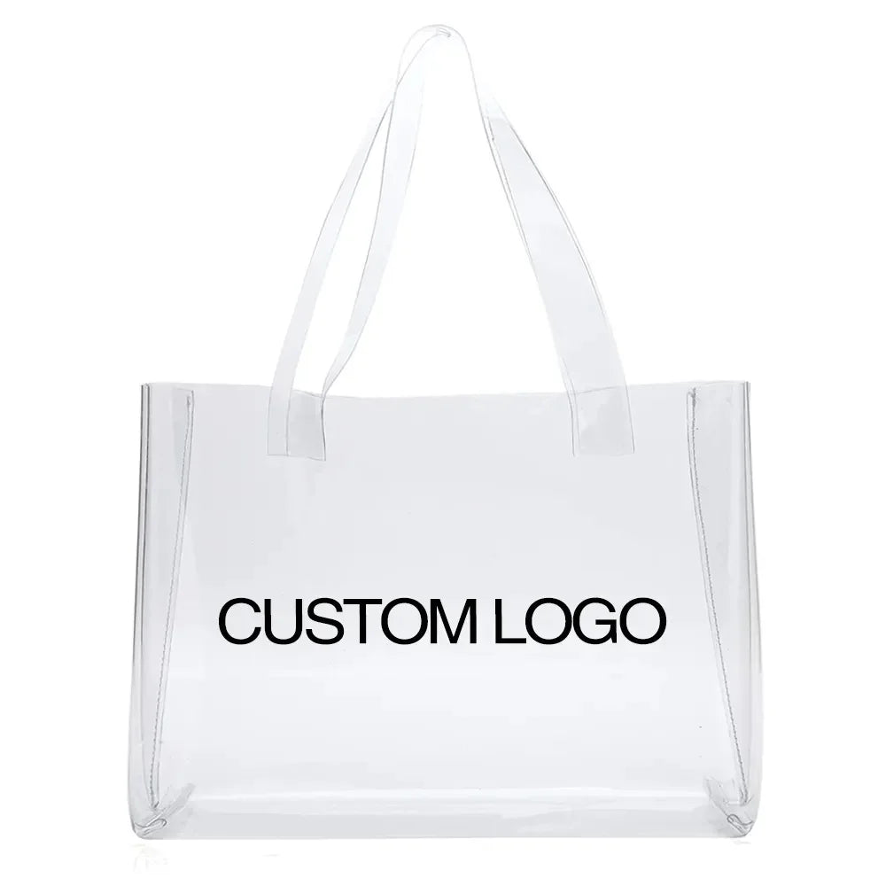 200Pcs/Lot Transparent Laser PVC Beach Bags Waterproof Iridescent Customized Logo Women's Travel Shopping Bag Thick Handbag