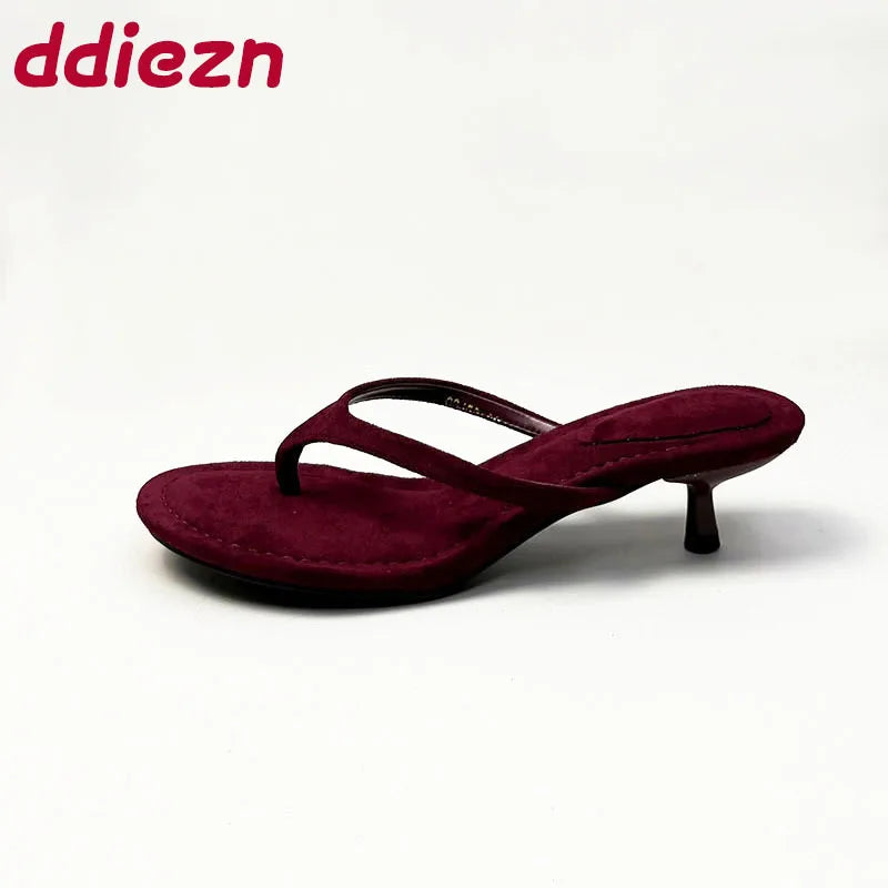 Fashion Round Toe Women Thin Heels Slippers Slides Female Flip flops Sandals Spring Summer Ladies Heeled Slippers Shoes Pumps