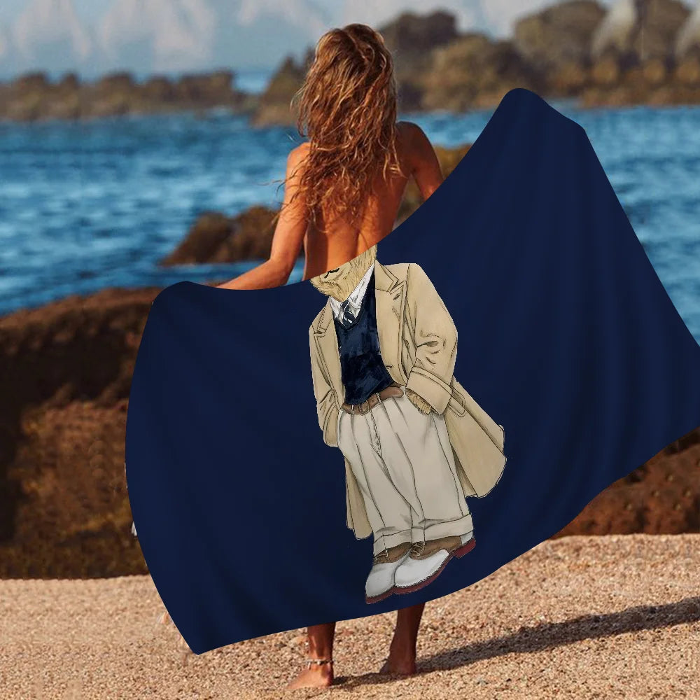 Cute Teddy Bear Happy Microfiber Printed Beach Towel Mountain Climbing Yoga Beach Swimming Running Absorbent Soft Towel