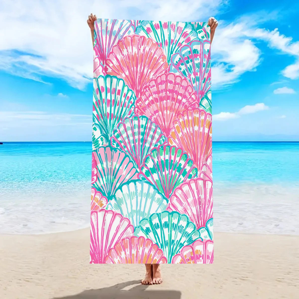 1pc Shell pattern printed beach towel, ultra-fine fiber beach towel, sports towel, beach, pool vacation bathroom decoration