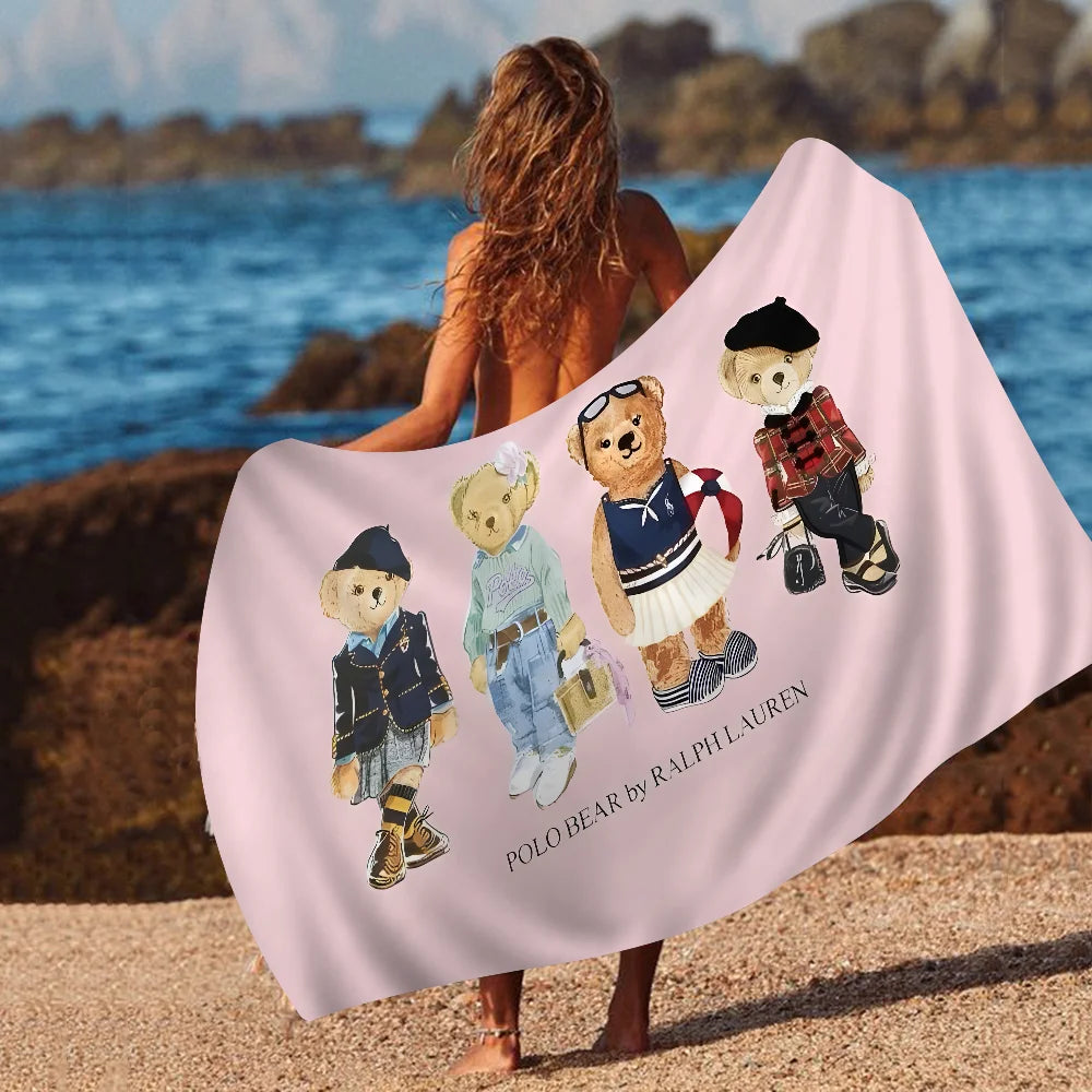 Cute Teddy Bear Happy Microfiber Printed Beach Towel Mountain Climbing Yoga Beach Swimming Running Absorbent Soft Towel