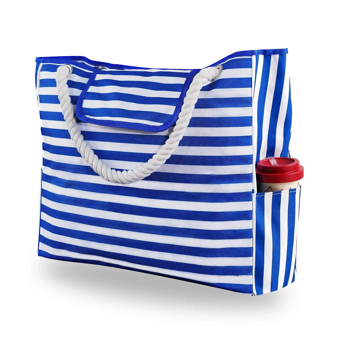 Striped Beach Tote Bag for Women Canvas Tote Foldable, Lightweight Water-Resistant Travel Bag