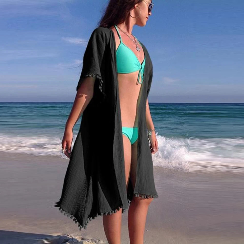 New summer cardigan cape 2024 Hollow knit women's beach wear cover sun protection beach wear