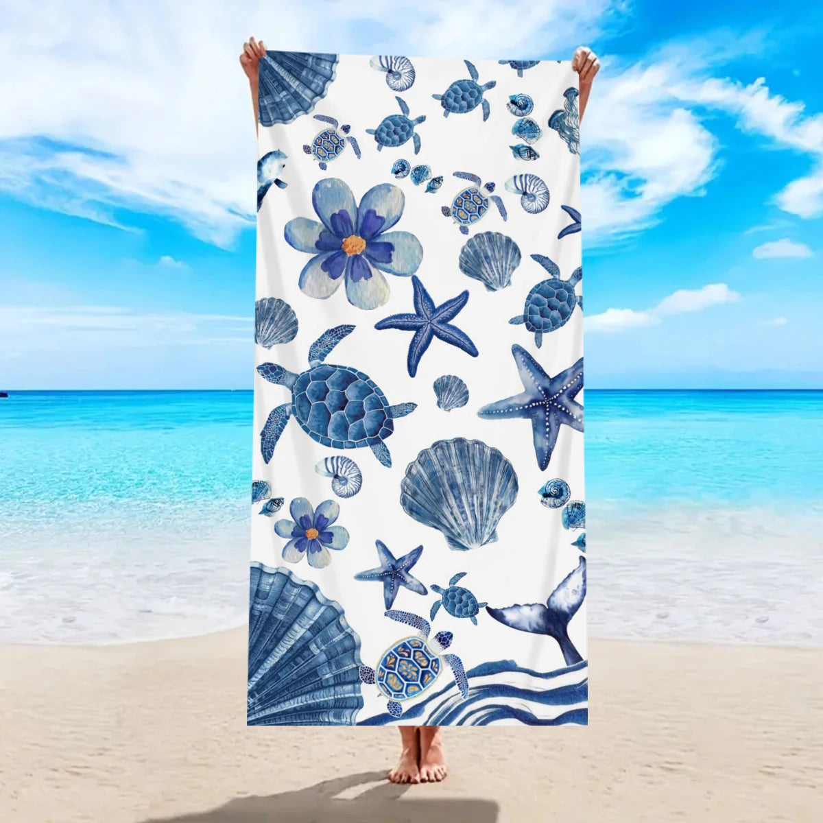 1pc Shell pattern printed beach towel, ultra-fine fiber beach towel, sports towel, beach, pool vacation bathroom decoration