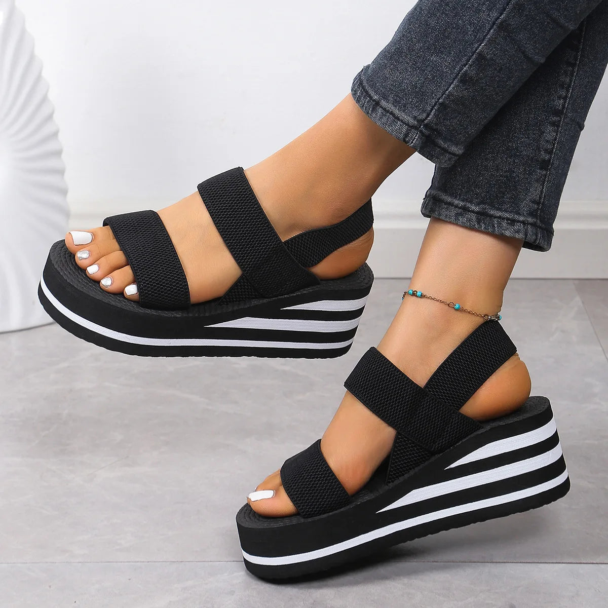 Women Slingback Wedge Sandals Outdoor Summer Lightweight Slides Solid Color Thick Bottom Ladies Slipper Female Roman Sandals