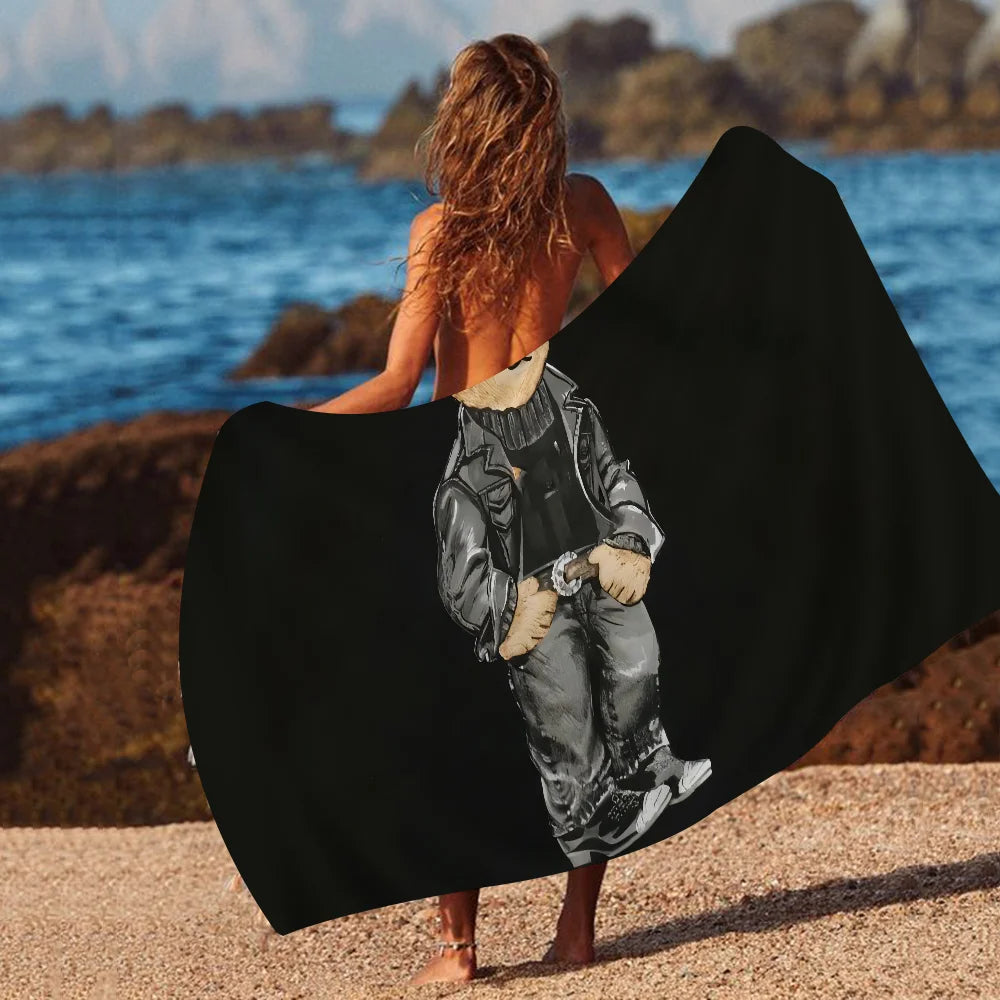 Cute Teddy Bear Happy Microfiber Printed Beach Towel Mountain Climbing Yoga Beach Swimming Running Absorbent Soft Towel