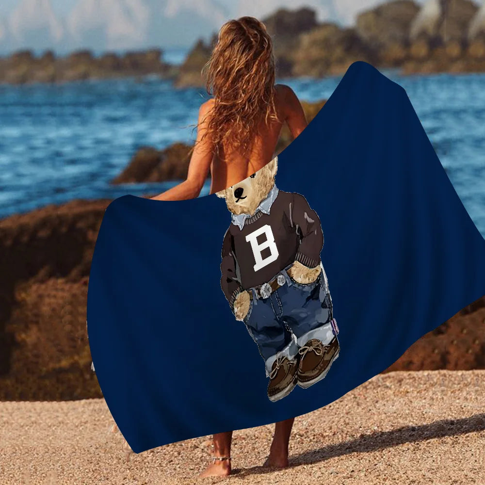 Cute Teddy Bear Happy Microfiber Printed Beach Towel Mountain Climbing Yoga Beach Swimming Running Absorbent Soft Towel