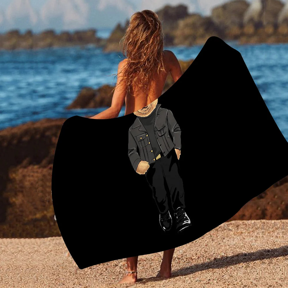 Cute Teddy Bear Happy Microfiber Printed Beach Towel Mountain Climbing Yoga Beach Swimming Running Absorbent Soft Towel