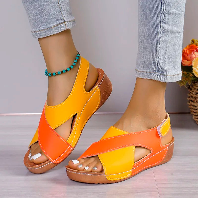 New Women's Contrast Color Wedge Sandals Summer Peep Toe Non Slip Beach Shoes Woman Comfortable Platform Roman Sandalias Mujer