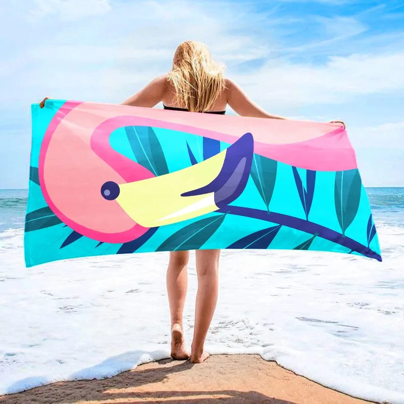 DIZETION Absorbent and Quick-drying Beach Towel Microfiber Yoga Swimming Beach Towel Printed Seaside Bath Towel 70*140CM