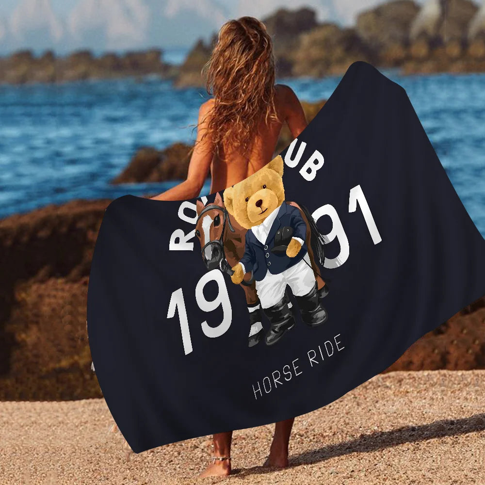 Cute Teddy Bear Happy Microfiber Printed Beach Towel Mountain Climbing Yoga Beach Swimming Running Absorbent Soft Towel