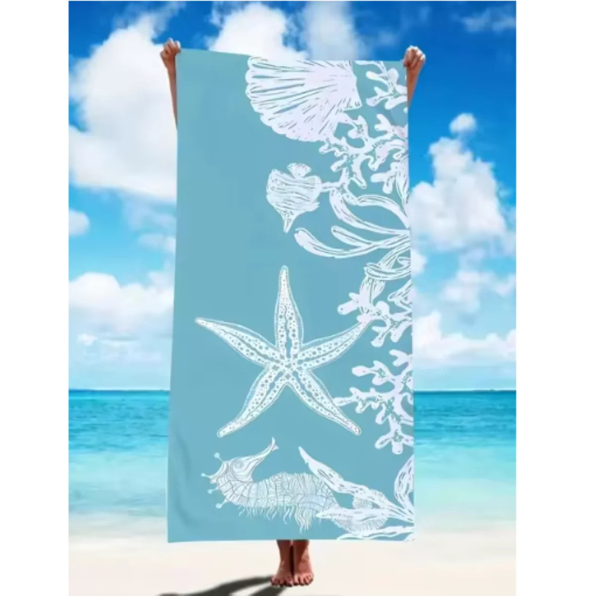 Blue Starfish 70x140cm Beach Towel Quick-Drying Sandproof Water Ripple Design Summer Seaside Seaweed Bath Towel LatticeColor