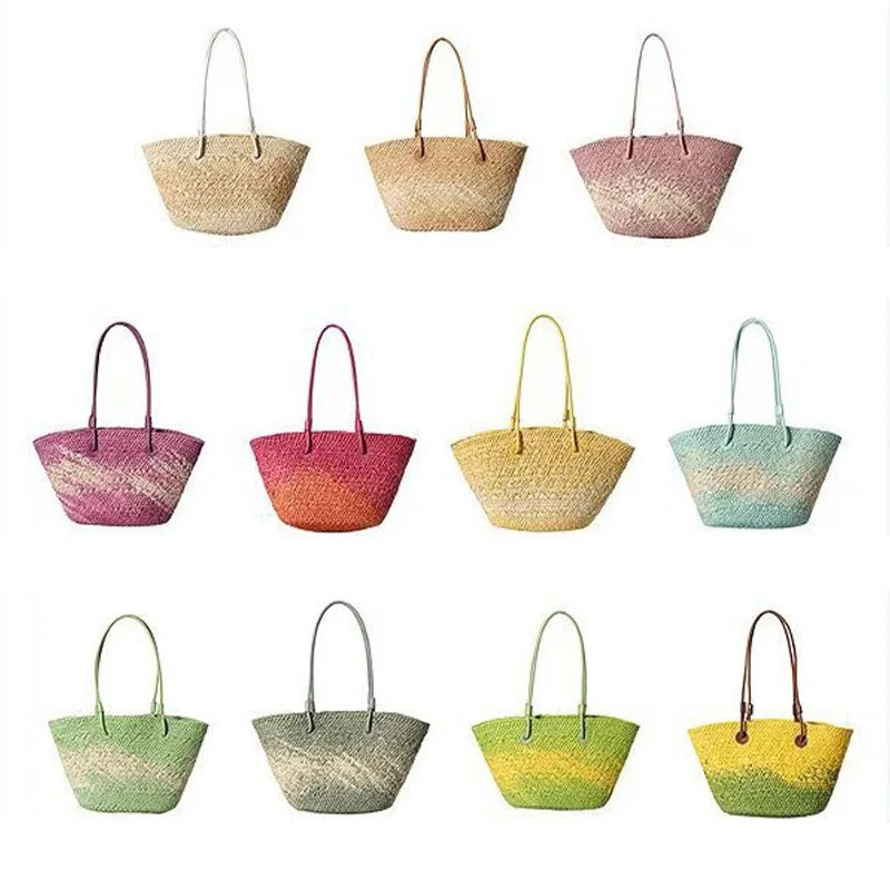 Gradient Color Straw Underarm Shoulder Bag,Summer Beach Vacation Travel Tote Bag,Grass Woven Handbag,Shopper Boho Market Basket