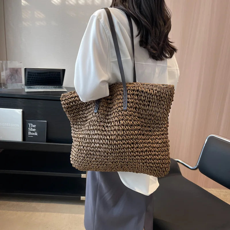 Straw Woven Tote Bags Casual Large Luxury Design Capacity Handbag Beach Shoulder Simple Women's Bag Style Shopping Summer bolsos