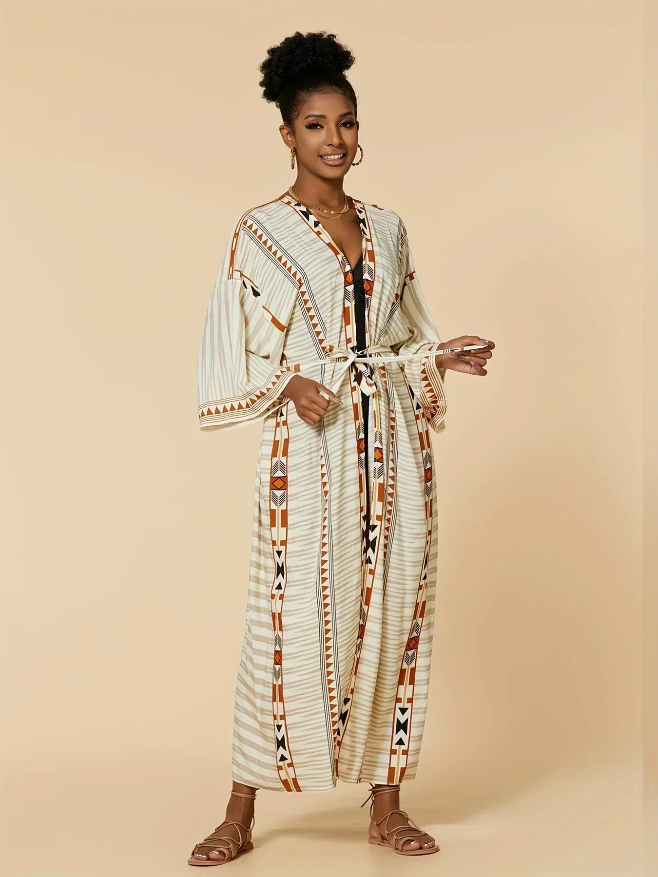 2023 Bohemian Printed Summer Beach Wear Bikini Wrap Dress Tunic Summer Women Swimsuit Cover-ups Kimono Cardigan Q996