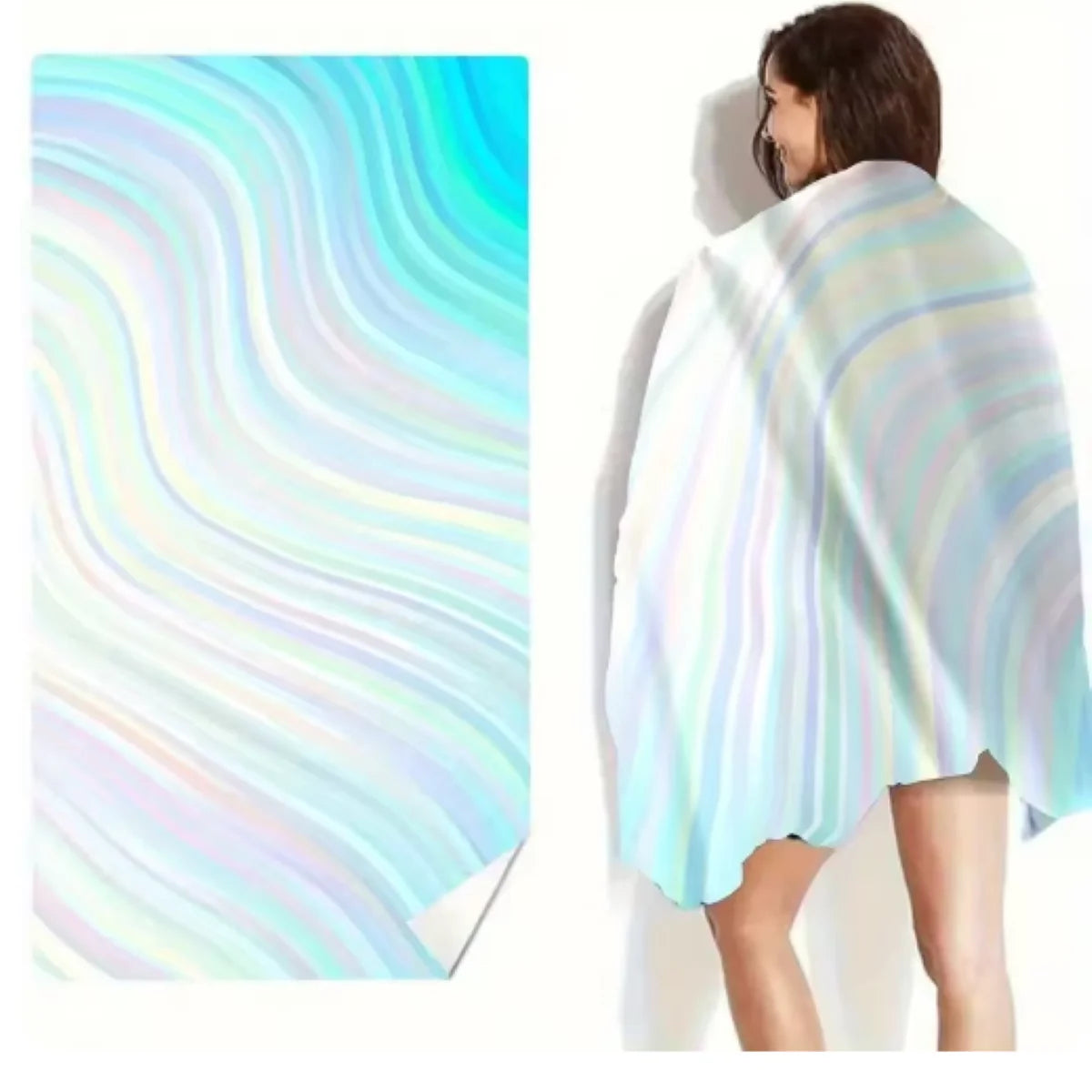 Blue Starfish 70x140cm Beach Towel Quick-Drying Sandproof Water Ripple Design Summer Seaside Seaweed Bath Towel LatticeColor