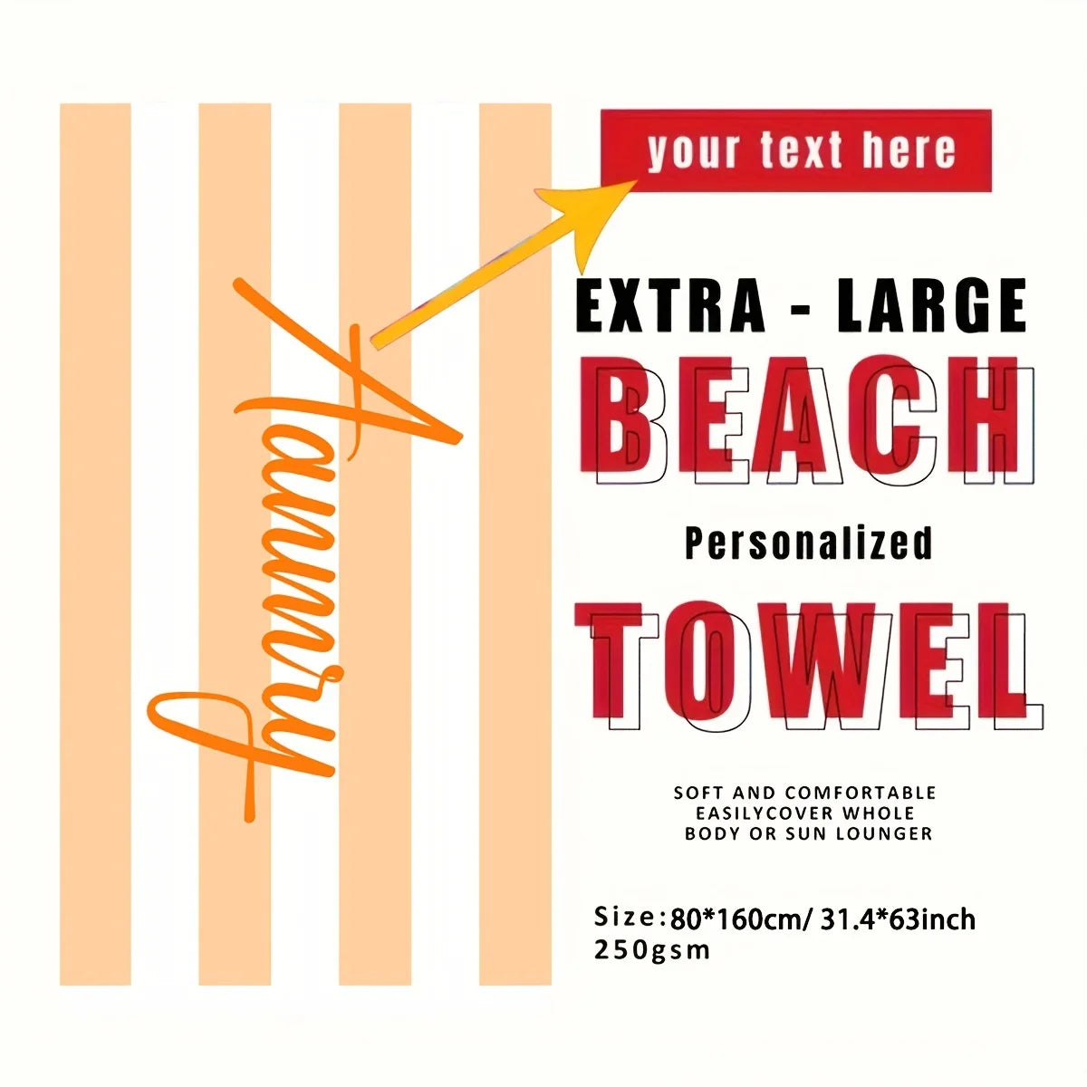 Customized Beach Towel Striped Pattern Personalized Absorbent Bath Towel Quick-drying Swimming Towel For Beach Swimming Outdoor