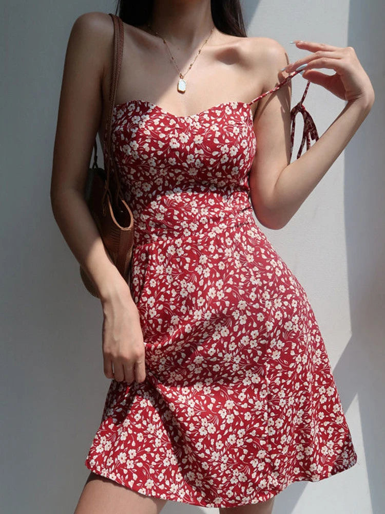 Sleeveless Bag Hip Sling Summer Floral Dress Korean Fashion Woman Mini Women Bodycon Sexy Aesthetic Casual Dresses Sundress Prom