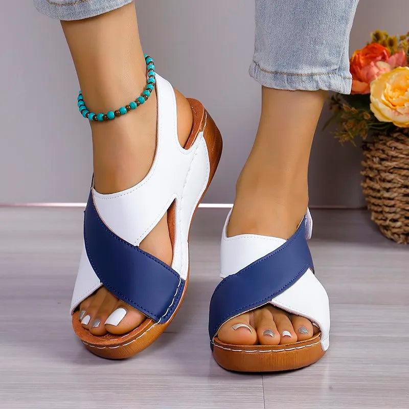 New Women's Contrast Color Wedge Sandals Summer Peep Toe Non Slip Beach Shoes Woman Comfortable Platform Roman Sandalias Mujer