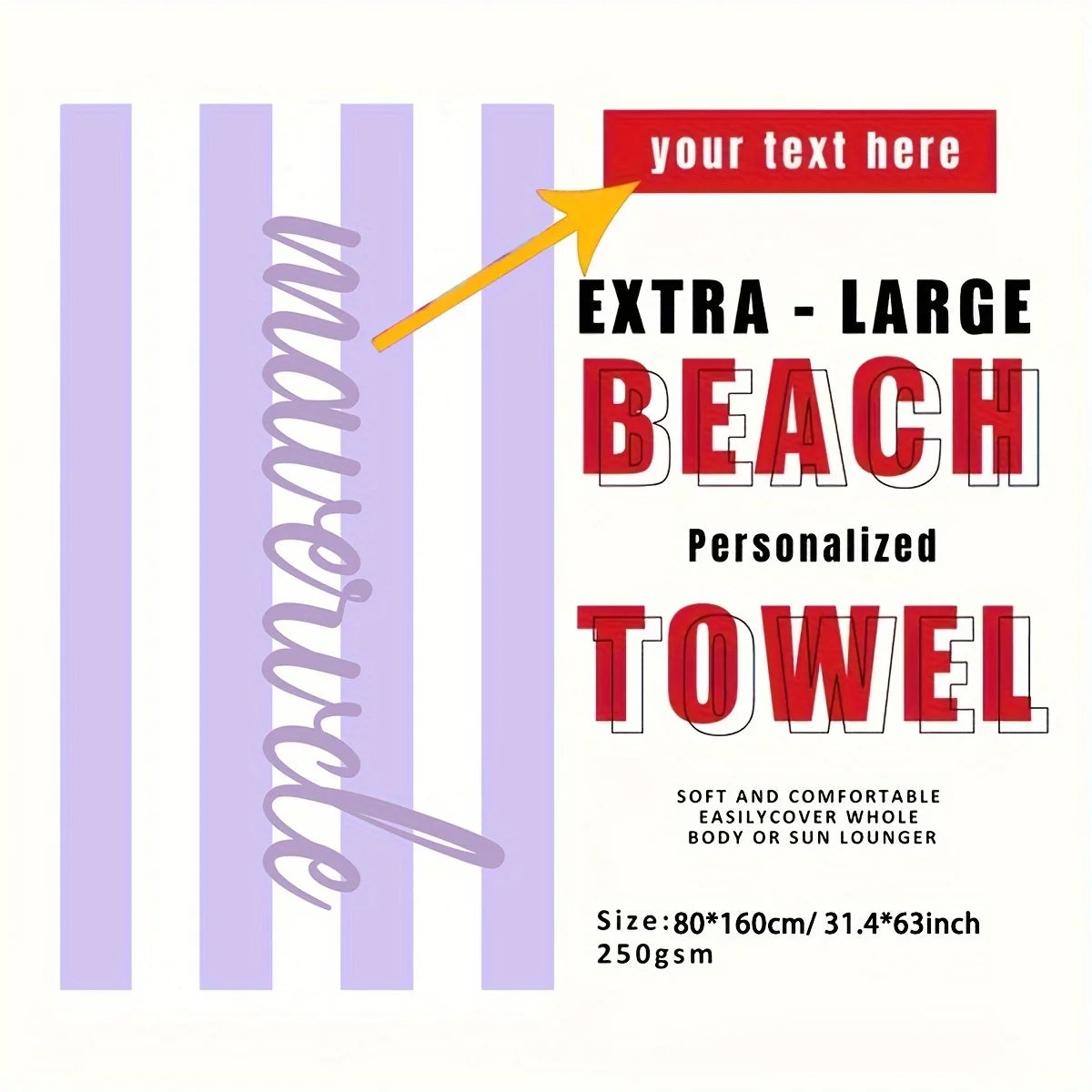 Customized Beach Towel Striped Pattern Personalized Absorbent Bath Towel Quick-drying Swimming Towel For Beach Swimming Outdoor
