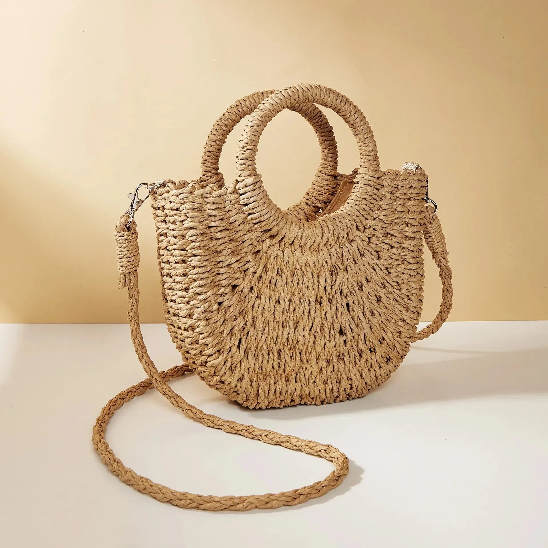 Handwoven Straw Rattan Half-Moon Beach Handbag Large Capacity Women Summer Hollow Out Crossbody Shoulder Bag  crossbody bags