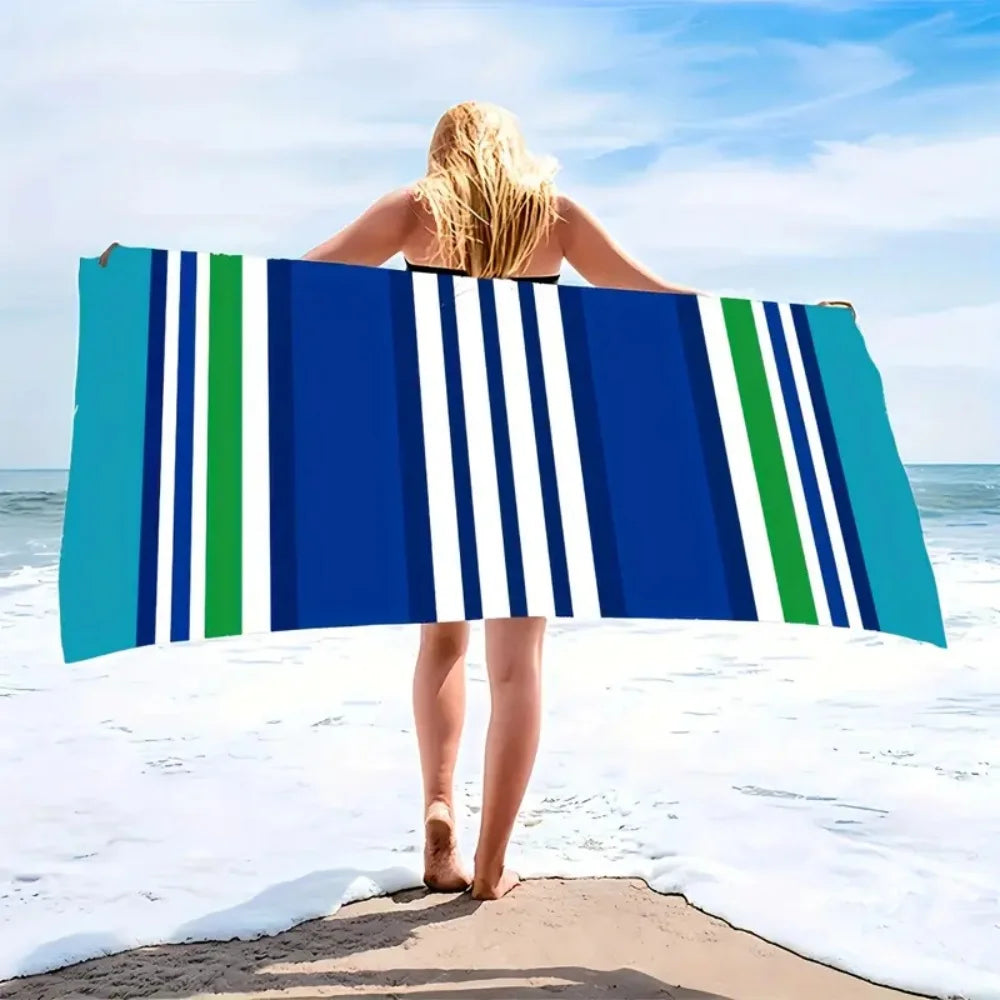 Super absorbent quick-drying beach towel, striped design,soft  lightweight, beach travel swimming camping towel machine washable