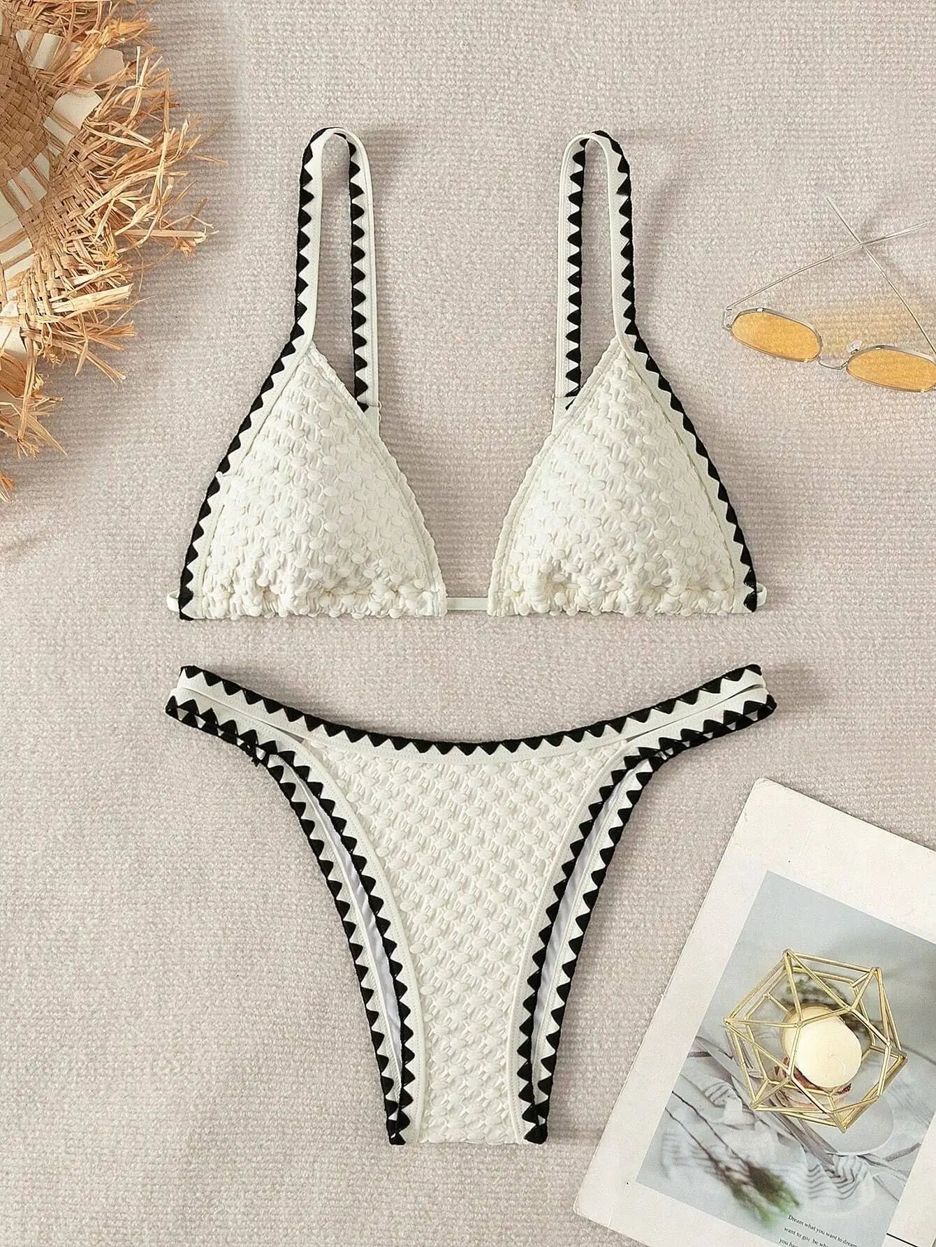 Swimwear White 2 Piece Strapless Swimsuit for Women Sexy Bandeau Backless Bikini Set Lace-up Patchwork Bathing Suit 2025 New