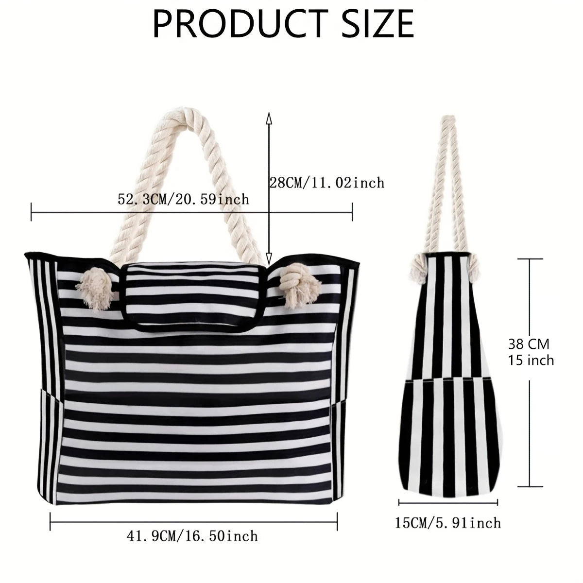Striped Beach Tote Bag for Women Canvas Tote Foldable, Lightweight Water-Resistant Travel Bag