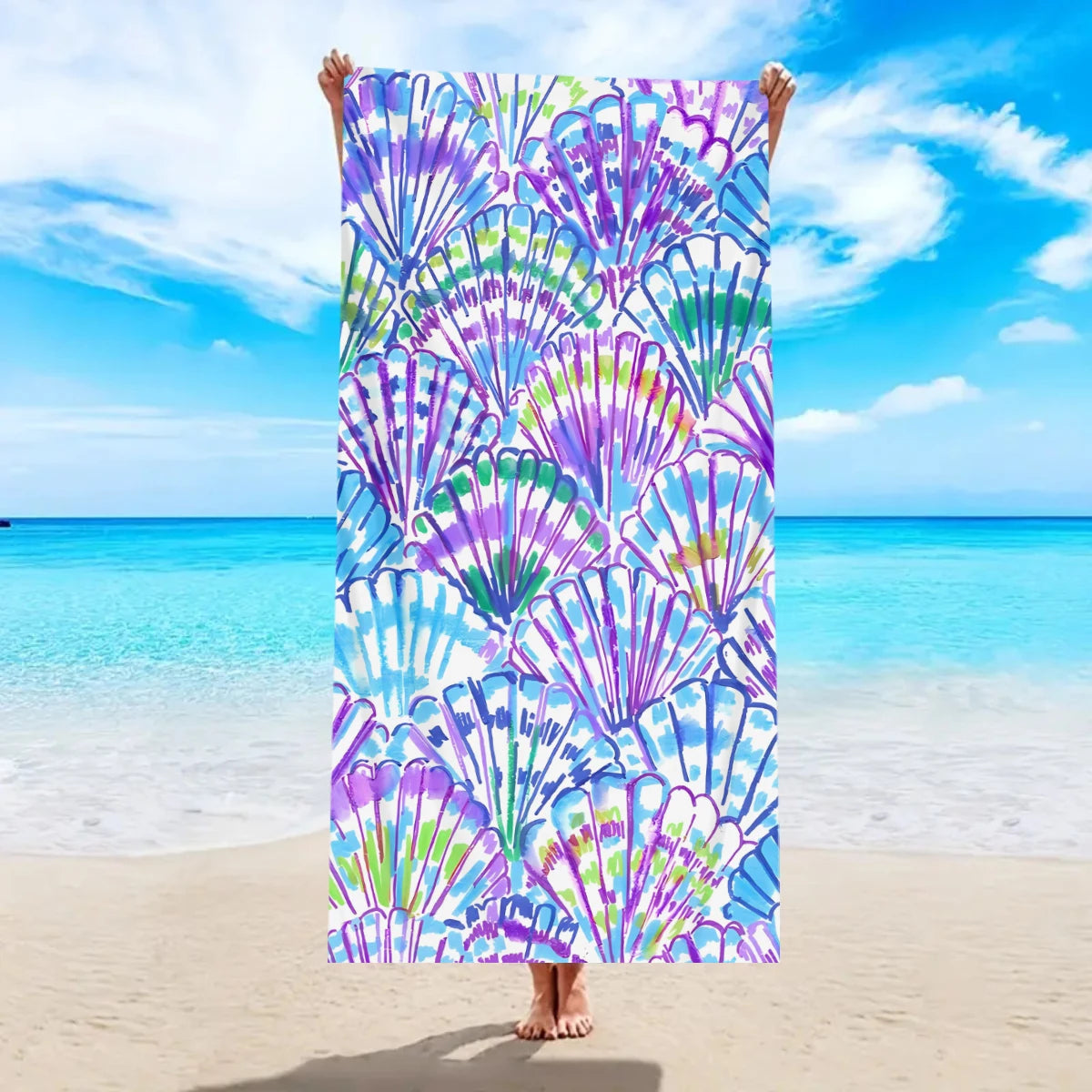 1pc Shell pattern printed beach towel, ultra-fine fiber beach towel, sports towel, beach, pool vacation bathroom decoration