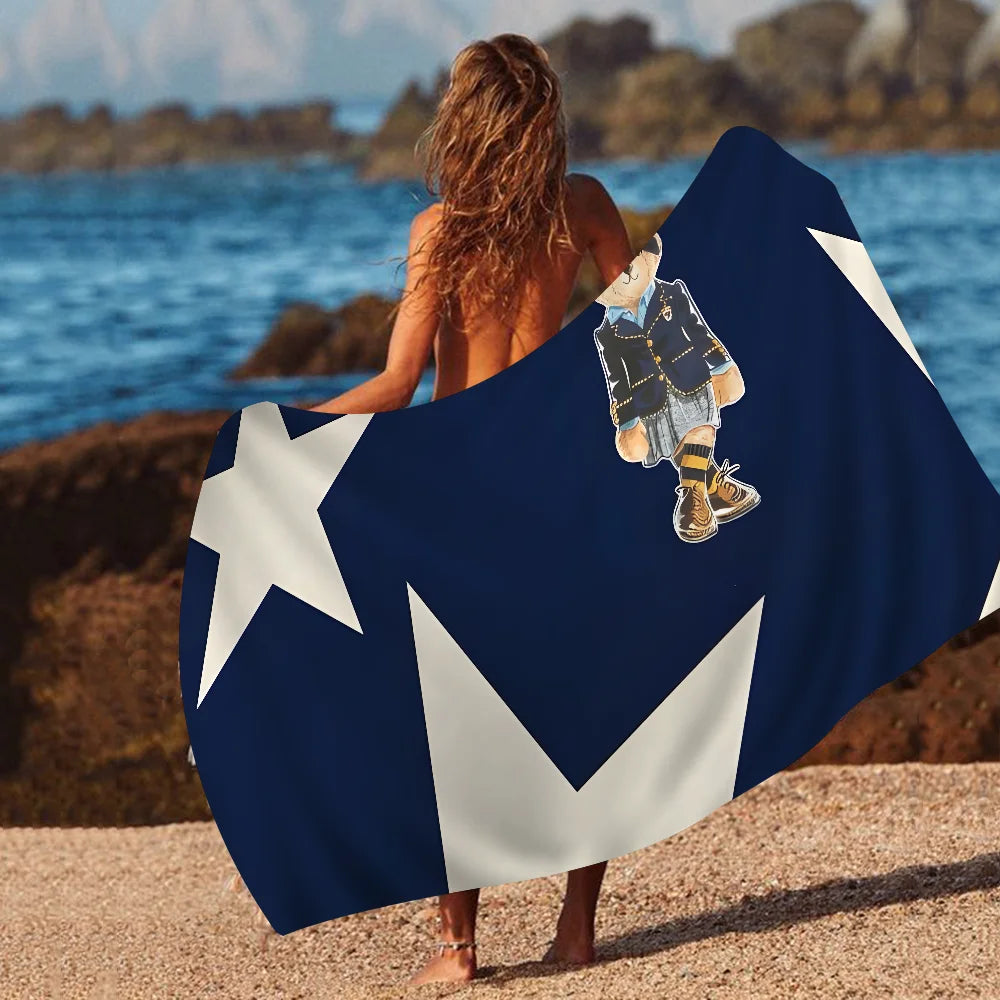 Cute Teddy Bear Happy Microfiber Printed Beach Towel Mountain Climbing Yoga Beach Swimming Running Absorbent Soft Towel