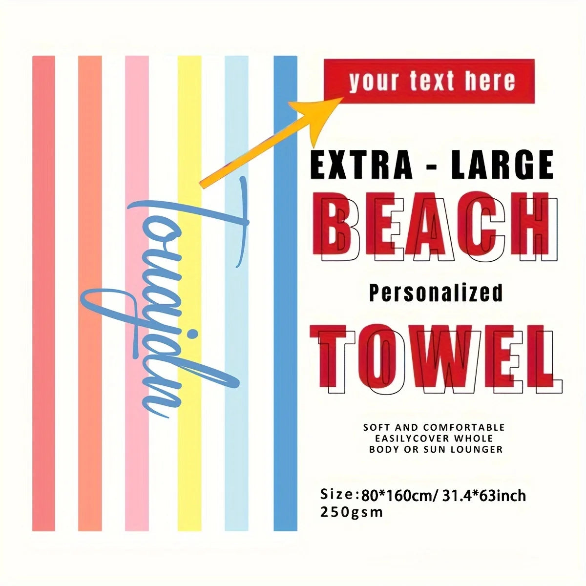 Customized Beach Towel Striped Pattern Personalized Absorbent Bath Towel Quick-drying Swimming Towel For Beach Swimming Outdoor
