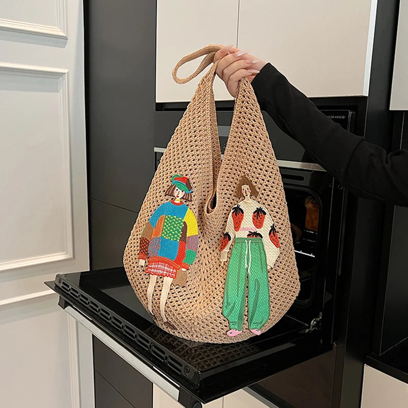 Korean Women's Woven One-shoulder Underarm Bag Large Capacity Commuter Beach Bag 2025 New Fashion Hand-held Net Bag Women's Bag