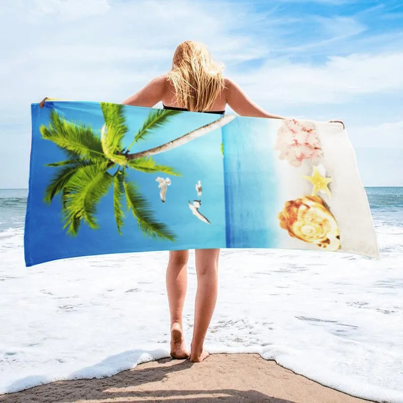 DIZETION Absorbent and Quick-drying Beach Towel Microfiber Yoga Swimming Beach Towel Printed Seaside Bath Towel 70*140CM