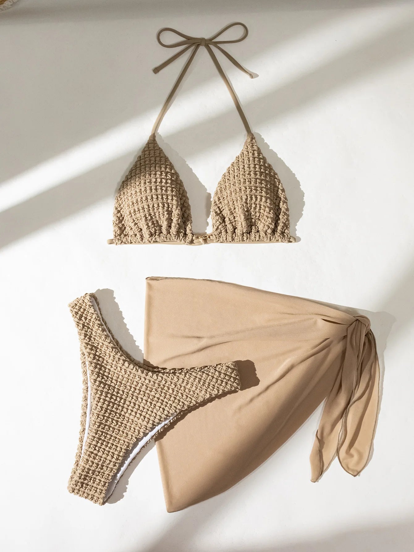 Sexy Brown Bikini Set 2024 Women Halter Push Up Bra Skirt 3 Piece Swimsuit Summer Bathing Suit Cover Up Thong Swimwear Biquini