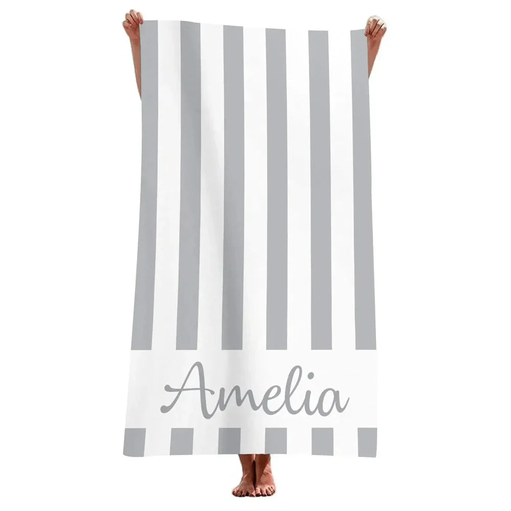 Striped Beach Towels Custom Name Beach Towel 3d Printed Microfiber Beach Towel Water Absorbing Personalized Bath Towel