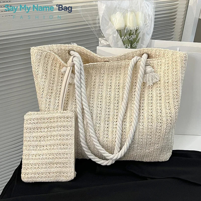 Fashion Women Mother And Child Bag Designer Women Handbag Large Popular Capacity Straw Tote Bag Beach Bag Casual bag