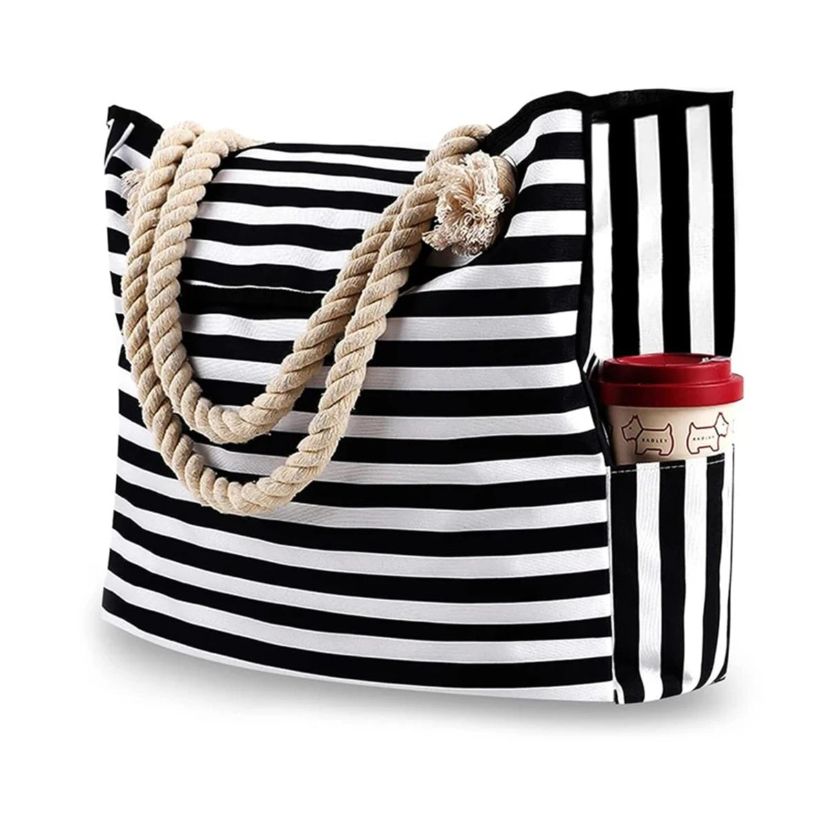 Striped Beach Tote Bag for Women Canvas Tote Foldable, Lightweight Water-Resistant Travel Bag