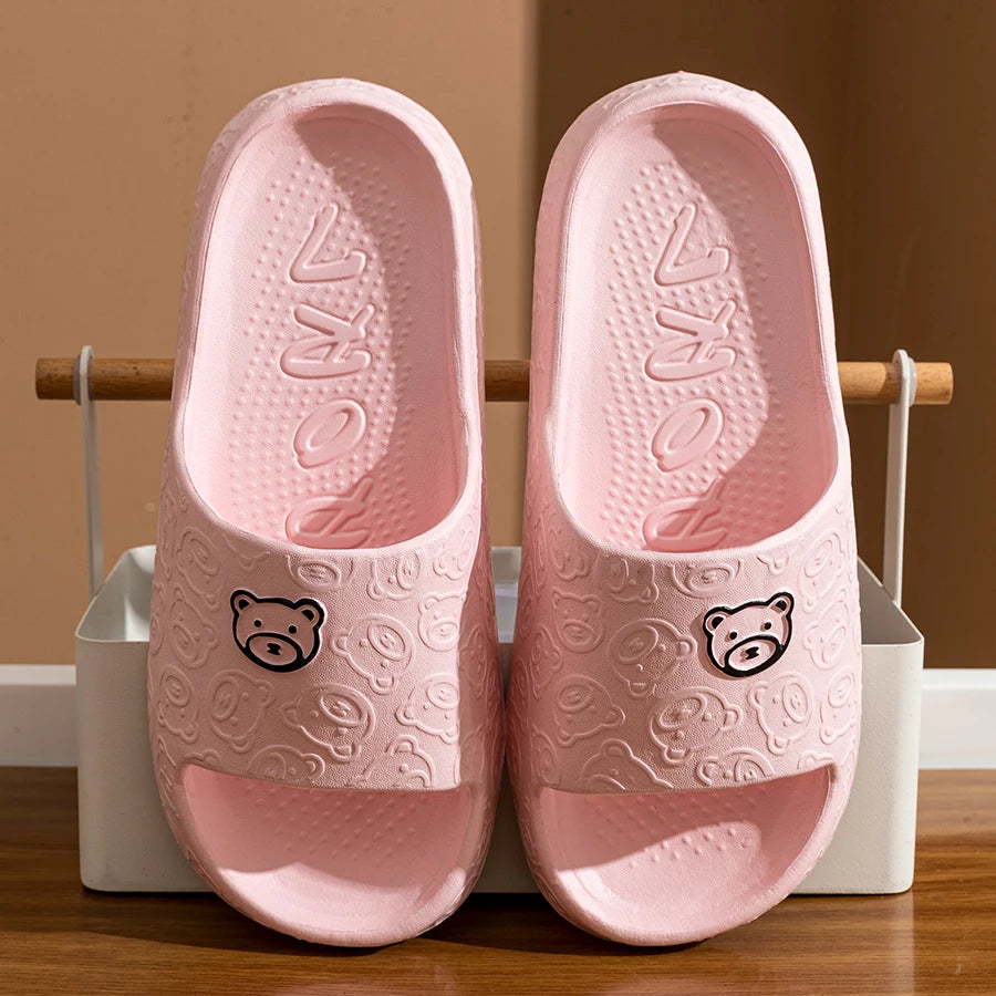 Women's Slippers Printting Cute Bear Cartoon Sandals Summer Indoor Soft Wear-resistant Anti-slip Lightness Couple Leisure Shoes