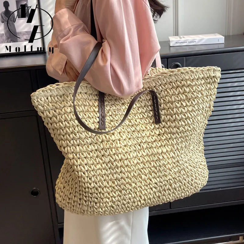 Straw Woven Tote Bags Casual Large Luxury Design Capacity Handbag Beach Shoulder Simple Women's Bag Style Shopping Summer bolsos