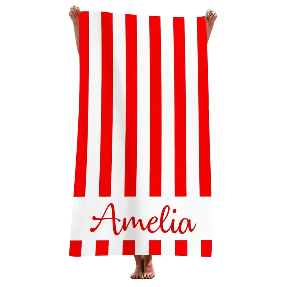 Striped Beach Towels Custom Name Beach Towel 3d Printed Microfiber Beach Towel Water Absorbing Personalized Bath Towel